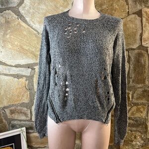 Just Found Distressed sweater with zipper detail